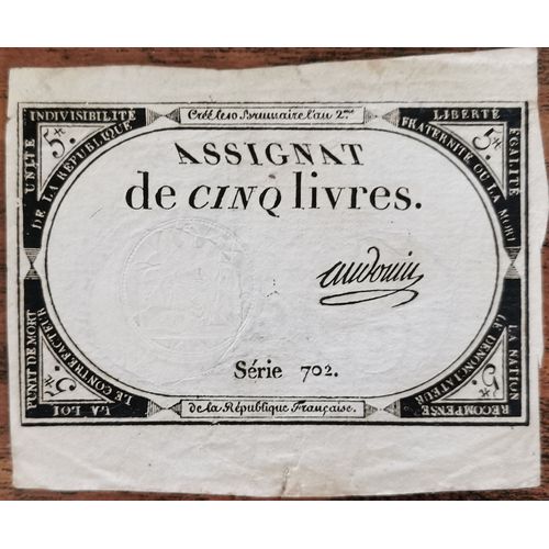 Assignat 5 Livres - 10 Brumaire L'an 2 - Série 702 - Audouin
