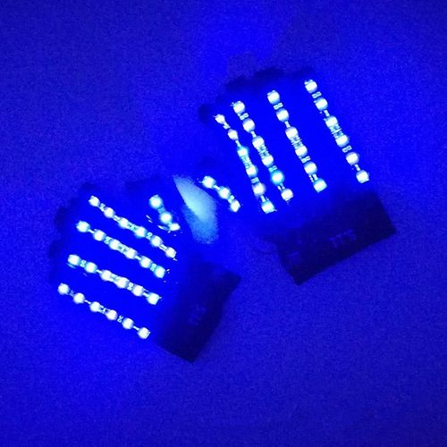 Gants Émettant De La Lumière 6 Couleurs,Dj,Musique,Fête,Cosplay,Performance Sur Scène,Lumineux,Demi-Doigt,Led,Lumières Laser - Type Bleu