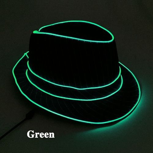 Chapeau fedora lumineux à LED multicolore,chapeau panama lumineux,chapeau de messieurs avec costume pour la danse rave,accessoires de fête de mariage - Type A-green