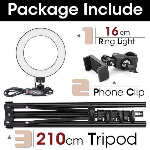 Anneau lumineux LED avec trépied pour selfie,support de téléphone,lampe photo,éclairage annulaire pour diffusion vidéo en direct - Type 16cm and 210cmTripod