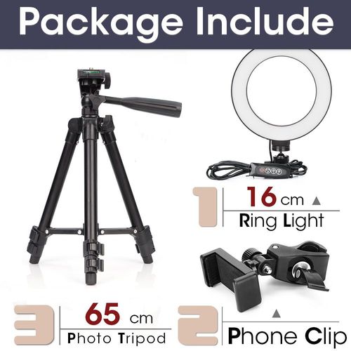 Anneau lumineux LED avec trépied pour selfie,support de téléphone,lampe photo,éclairage annulaire pour diffusion vidéo en direct - Type 16cm and 65cm Tripod