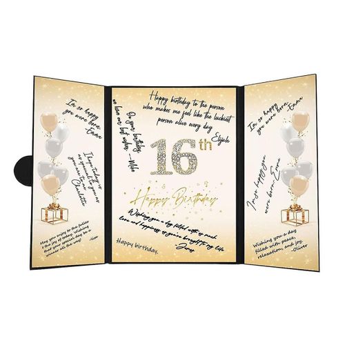 Sweet 16 Décorations D¿Anniversaire Noir Et Or, Livre D¿Or Créatif16e Anniversaire Livre De Signature Alternatif 16e Anniversaire