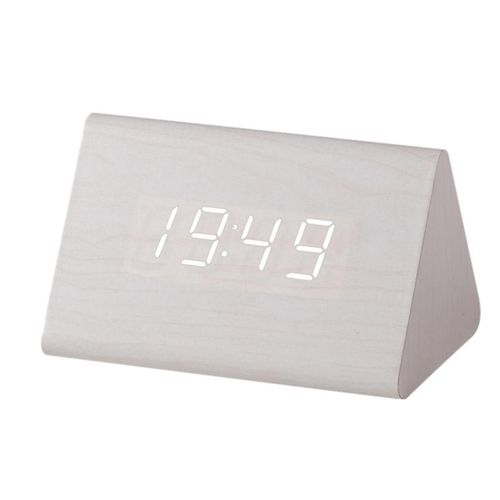 Horloge en bois Réveil électronique LED multifonctionnel Horloge en bois à commande vocale Horloge en bois silencieuse numérique, B