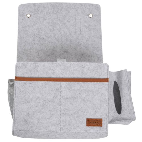 Organisateur De Chevet, Rangement Pour Lit En Feutre Avec Boîte À Mouchoirs Et Porte-Eau, Tablette Pour Téléphone - Gris Clair