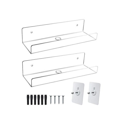 2pcs Étagère Murale En Acrylique Transparent Étagères Flottantes De Livre Pour Mur, Étagères Murales D¿Affichage Pour Salle De Bain, Be