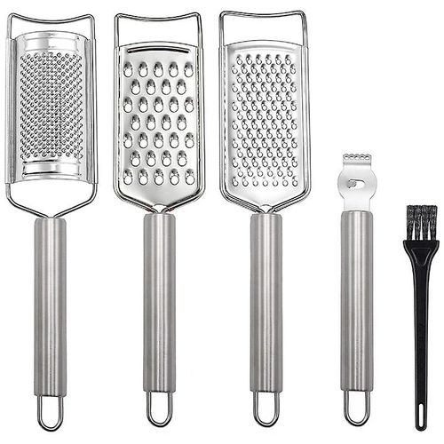 Râpe à fromage, lot de 5 râpe de cuisine & éplucheur et trancheuse, zesteur de citron avec brosse de nettoyage pour