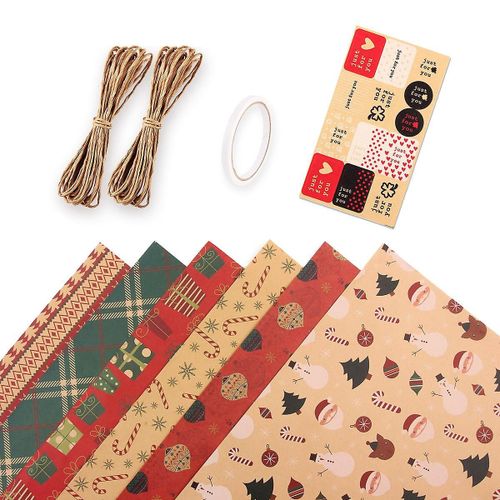 Noël 6 Pcs, Papier Kraft 70x50cm Avec 6 Unique, Avec String Et Tags