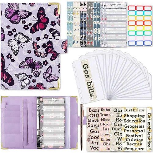 A6 Papillon Gaufrage Planificateur Reliure Page Fermeture Éclair Enveloppes Enveloppes De Caisse Budgétisation Organisateur Pour L¿Argent, Violet