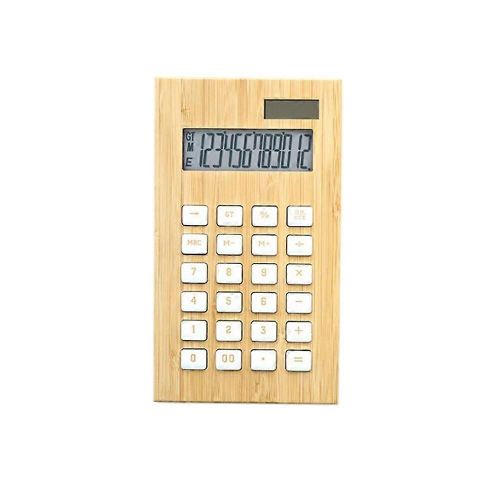 Calculatrice de bureau en bambou 12 chiffres LCD Affichage École Cadeau Spécial Calculer Commercial Énergie Solaire, Blanc