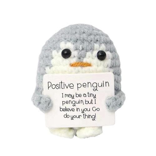 Retournez L¿Image Pour L¿Agrandir Aeutwekm Poupée Au Crochet Pingouin De Soutien Émotionnel Avec Carte Positive - Poupée Au Crochet Mignonne Grise