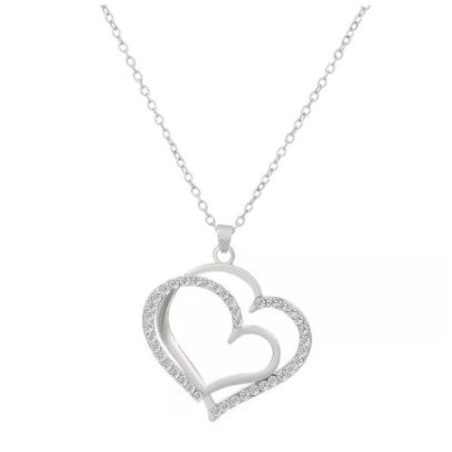Collier Dames Femmes Coeur Ensemble De Bijoux Rétro Mode Personnalité Alliage Diamant Creux Coeur Pendentif Boucles D'oreilles - Blanc K Collier