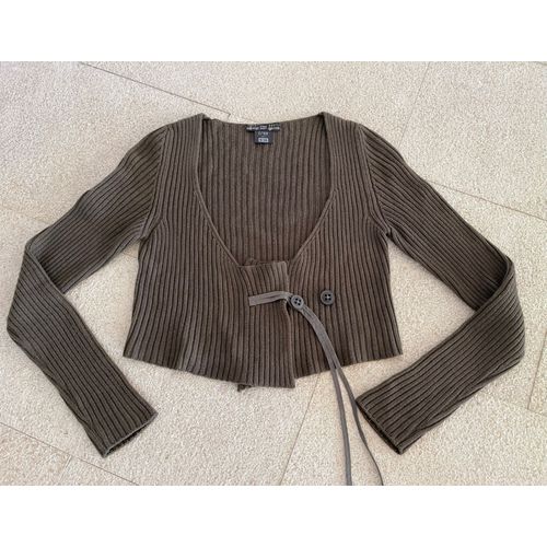 Veste Ou Gilet Court Taupe-Kaki Pure Laine Douce