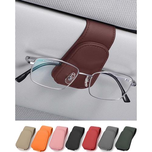 Porte Lunettes Pour Pare-Soleil De Voiture, Cuir Clip De Support De Lunettes De Visière De Voiture, Pour Lunettes De Soleil Carte Ticket, Bourgogne[Kit100026]