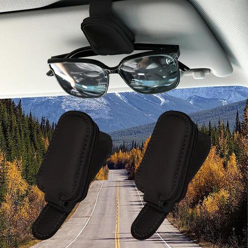 Lot De 2 Supports De Lunettes De Soleil Pour Voiture - En Cuir Magnétique - Pour Pare-Soleil De Voiture - Accessoire De Voiture - Noir[Kit100081]