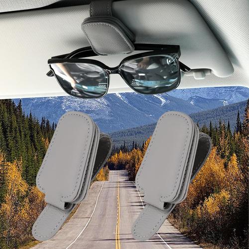 Lot De 2 Supports De Lunettes De Soleil Pour Voiture - En Cuir Magnétique - Clip De Fixation Pour Pare-Soleil De Voiture - Accessoires De Voiture - Gris Foncé[Kit100079]