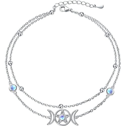 Bracelet De Cheville Pour Femme - En Argent Sterling S925 - Avec Perles - Créé En Pierre De Lune - Style Bohème - Double Couche - Réglable De 22,9 À 26,7 Cm[X2109]