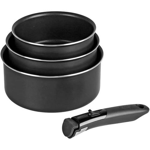 716861 Lot De 3 Casseroles Aluminium Pressé Ø 16/18/20 Cm - Revêtement Intérieur Anti-Adhésif Sans Pfoa - Manche Amovible Ovible - Tout Feux Dont Induction, Noir[Q33]