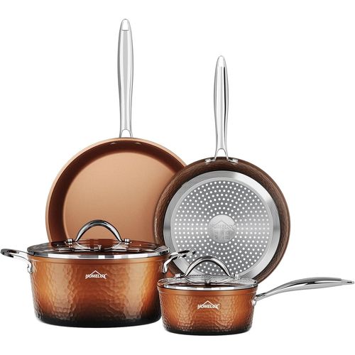 Batterie De Cuisine Induction Cuivré 6 Pièces, Lot De Casserole Poêles Faitout, Anti-Adhésif, Avec Couvercle, Set De Cuisine Forgée, Pour Tout Feux, Sans Pfoa/Pfos/Bpa[Q281]