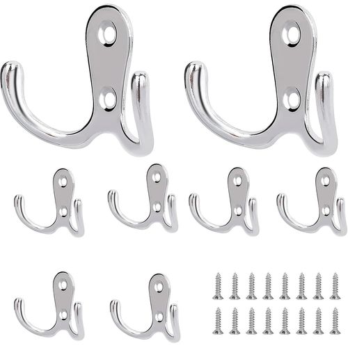 Lot De 8 Double Crochet De Manteau Crochets Muraux À Double Broche Avec Vis Assorties Crochet De Manteau Rétro Argent Pour Étagères, Tiroirs, Bain, Crochet De Chambre Et Décoratio[L299]