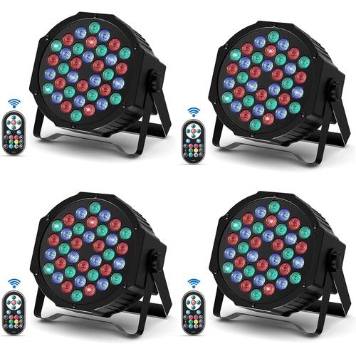 4Pcs Par Led Dmx, Rgb 36 Led Lumiere Scène Avec Télécommande, Éclairage Scène Avec Contrôle Dmx Et Son Activé Pour Fête Bar Bande Mariage Halloween Noël[KIT106770]