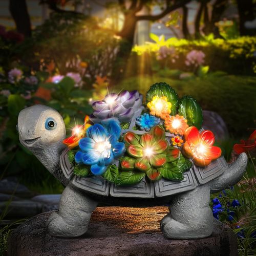 Cadeau Saint Valentin Femme Homme, Cadeau Fete Des Grand Mere, Cadeau D'anniversaire Pour Femme Maman Mamie, Statue De Tortue De Jardin Extérieur Lampes Led Solaire, Décoration Pour Balcon Terrasse