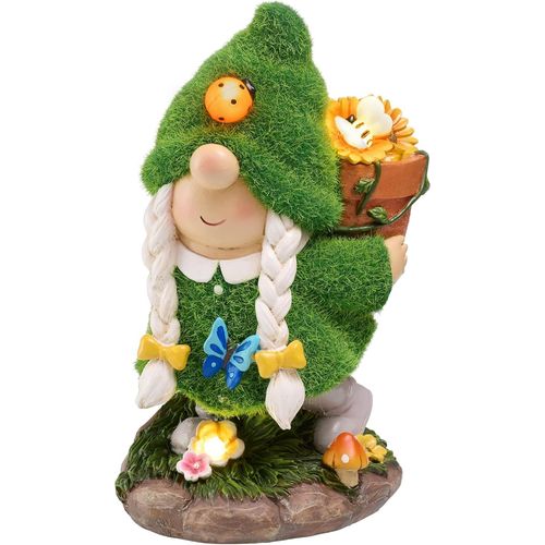 Décorations De Jardin En Plein Air, Jolies Fleurs Avec Lampes Solaires, Série De Nains De Famille, Ornements En Résine Étanche, Décorations De Jardin, Cadeaux, 20,5 Cm
