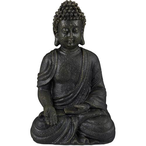 Statue de Bouddha assise, 30 cm, figurine de déco, polyrésine, résistante aux intempéries & au gel, gris foncé