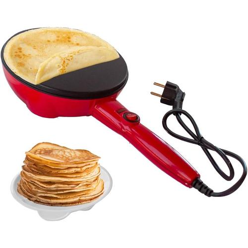 Crêpiere Électrique Avec Poignée Antiadhésif | Plaque À Crêpes Antiadhésive Avec Poignée Antiadhésive, Pieds Antidérapants Et Plaque À Crêpes, Diamètre 20 Cm, Rouge[LUM100752]