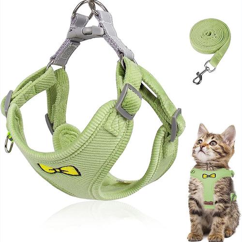 Ensemble De Laisse Pour Chat, Harnais Réglable En Polyester Avec Laisse, Ensemble De Laisse Pour Chat, Harnais Pour Chat, Anti-Évasion Pour Chatons, Chiens (Vert S)