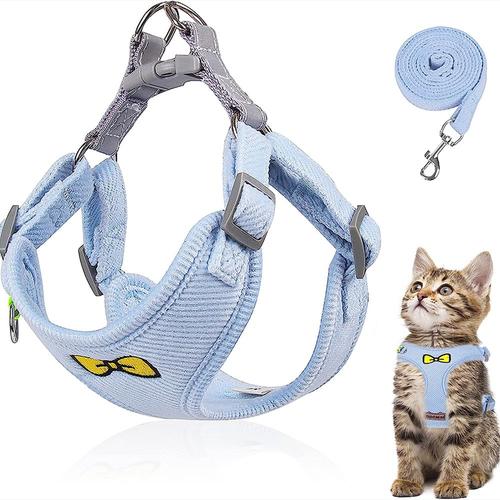 Ensemble De Laisse Pour Chat, Harnais Réglable En Polyester Avec Laisse, Ensemble De Laisse Pour Chat, Harnais Pour Chats, Anti-Évasion Pour Chatons, Chiens (Bleu-S)