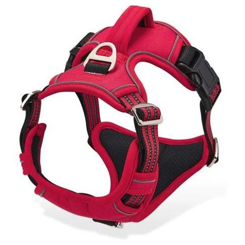 Harnais Pour Chien Anti-Traction, Harnais Pour Chien De Grande Taille Et De Taille Moyenne, Gilet Réfléchissant Réglable Pour Chien Avec Poignée Respirante, Harnais De Poitrine De Sport Anti-Traction, Rouge, M