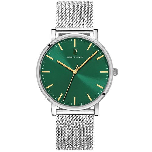 Montre Homme Essential Argenté Cadran Vert Bracelet Acier Milanais Argenté 20 Mm