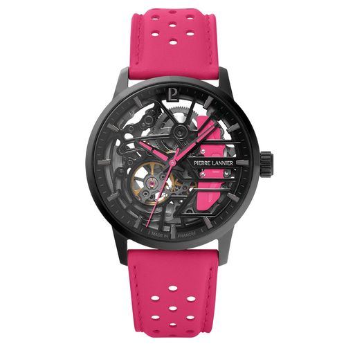 Montre Femme Paddock Noir Cadran Noir Bracelet Cuir Rose 20 Mm