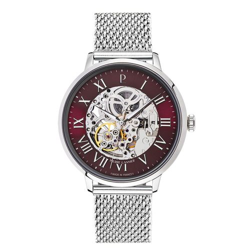 Montre Homme Automatic Argenté Cadran Bordeaux Bracelet Acier Milanais Argenté 20 Mm