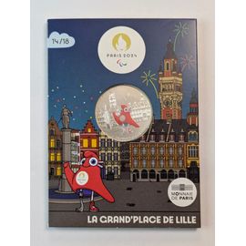 Pièce Argent 10 Euros Jo De Paris 2024 Avec Mascotte En Couleur, Représentant La Grand Place De Lille