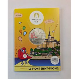 Pièce De 10 Euros Argent Jo De Paris 2024, Avec Mascotte De Couleur Représentant Le Mont Saint Michel