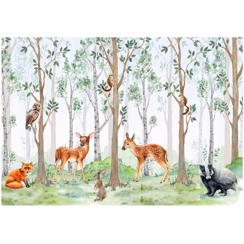 Papier Peint Enfant Animaux Foret Intissé Panoramique 300x210 cm - Colle Inclus - Chambre Enfant - Moderne Papier Peint