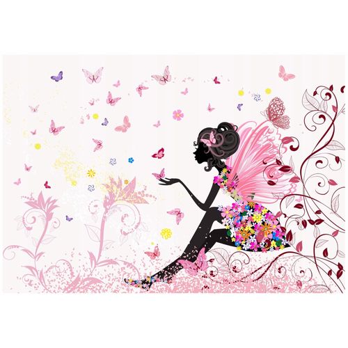 Papier Peint Enfant Fée Papillons Intissé Panoramique 350x250 cm - Colle Inclus - Chambre Enfant - Moderne Papier Peint