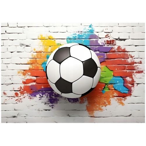 Papier Peint Enfant 3D Football Intissé Panoramique 350x250 cm - Colle Inclus - Chambre Enfant - Moderne Papier Peint