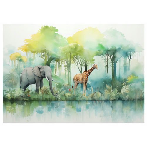 Papier Peint Enfant Jungle Animaux Foret Intissé Panoramique 300x210 cm - Colle Inclus - Chambre Enfant - Moderne Papier Peint