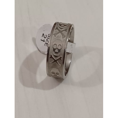 Bague En Acier Inoxydable,Métal Argenté,Gravure Têtes De Mort,Taille 21