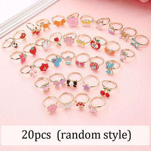 Bagues En Émail Réglables Pour Enfants, Jouets De Maquillage, Cadeaux Pour Filles, Animaux Et Fruits Mignons, Mode Beauté, 10/20 Pièces, Tmz-20pcs Random