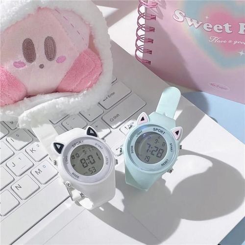 Ensemble De Montre Et Bracelet En Silicone Pour Enfants, Oreille De Chat, Multifonctionnel, Électronique, Sport, Nairobi, Orn-Green