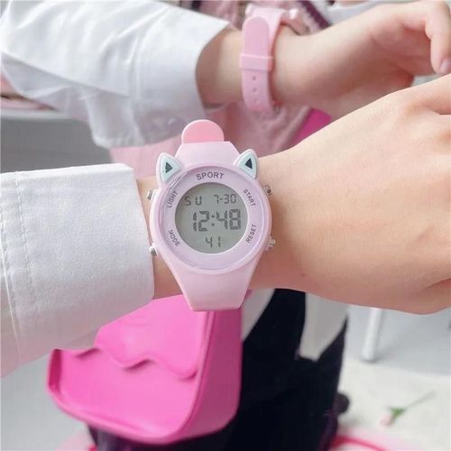 Ensemble De Montre Et Bracelet En Silicone Pour Enfants, Oreille De Chat, Multifonctionnel, Électronique, Sport, Nairobi, Orn-Rose