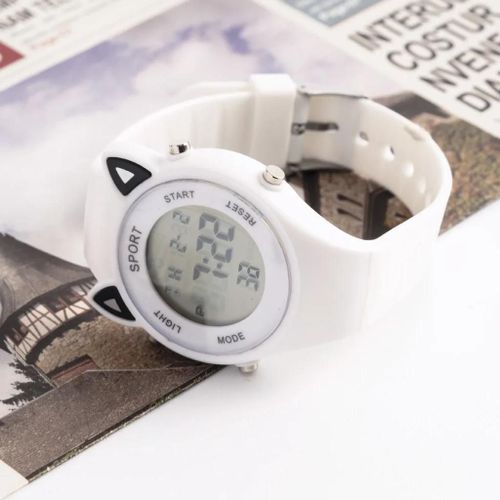 Ensemble De Montre Et Bracelet En Silicone Pour Enfants, Oreille De Chat, Multifonctionnel, Électronique, Sport, Nairobi, Orn-White