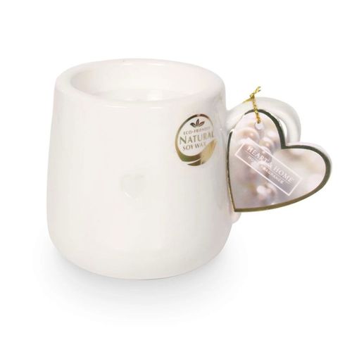 Petit mug bougie en céramique blanche Amour Toujours