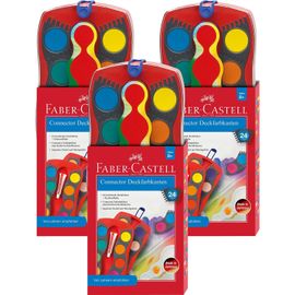 Faber-Castell Lot De 3 Boîtes De Pastilles De Gouache Connector, 24 Couleurs