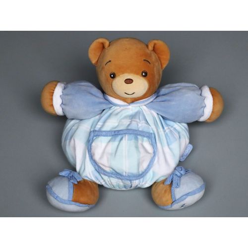 Doudou Ours Beige Boule Bleu Carreaux Kaloo