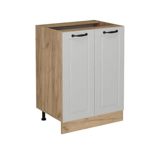 Meuble Bas De Cuisine R-Line, 60cm Sans Pt, Blanc Campagne, Chêne De Force Doré, Vicco