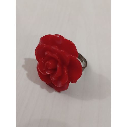 Bague Pâte De Verre,Rose Rouge ,Taille 18.47, Reglable